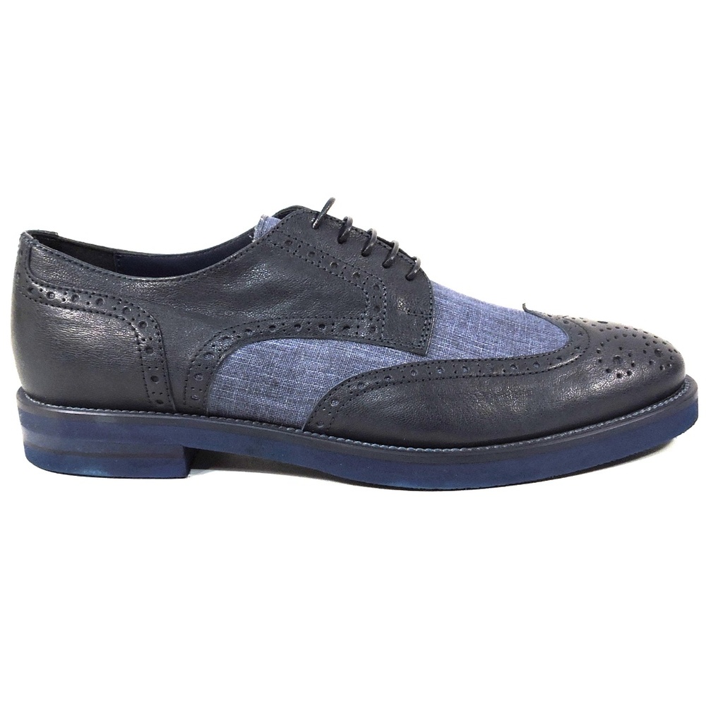RENZO MERCURI 🇮🇹 MEN'S NAVY BLUE  LEATHER COMFORT FASHION OXFORD SHOES - Picture 4 of 7